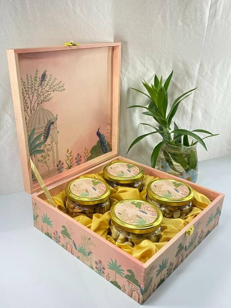 Flavour Fussion peacock-motif gift box with premium granola jars